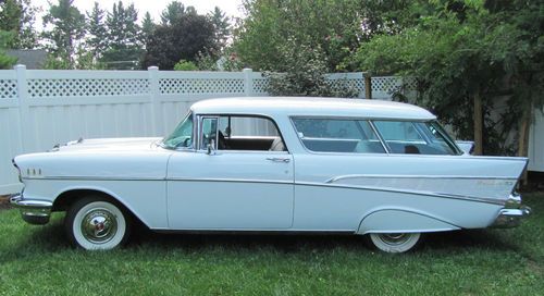 1957 chevrolet nomad wagon white exterior lots of shiny chrome gray interior